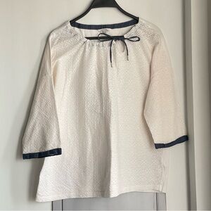 SANDWICH Cream Textured Blouse with Blueish Grey Accents 3/4 Sleeves